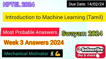 Introduction to Machine Learning (Tamil) | Week 3 Quiz | Assignment 3 Solution | NPTEL | SWAYAM 2024