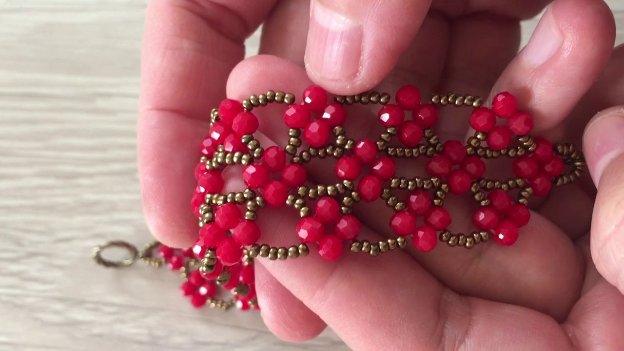 Tek İğneyle Kristalli Şık Kalın Bileklik Yapımı ( Crystal bead bracelet making with one needle)