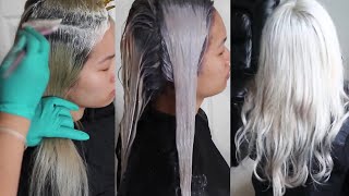 [FULL TUTORIAL] how to bleach black dark hair to ash blonde hair + color correction + color melt