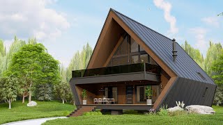 32' x 65' (10m x 20m) Luxury A-Frame Cabin w Perfect Interior Design - House Design With Floor Plan