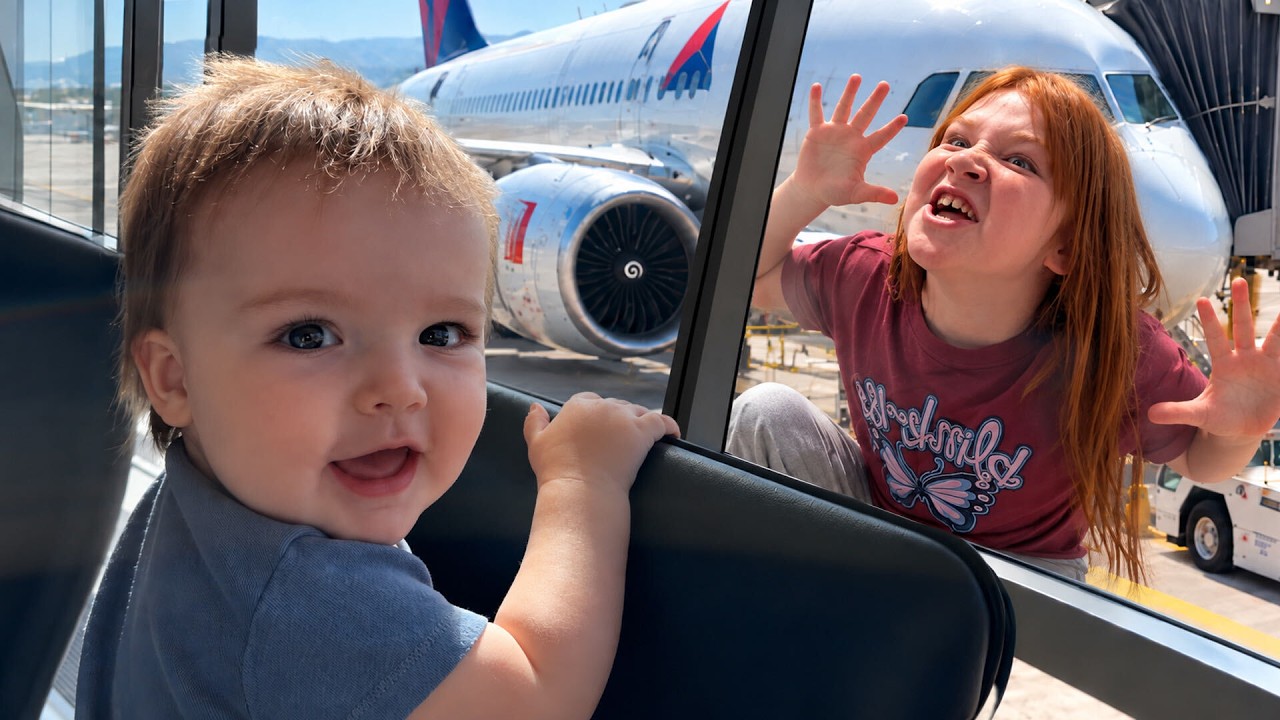 BABiES FiRST FLiGHT!!  Can Adley watch Enzo on an Airplane?  Where are we Going?! a crazy travel day
