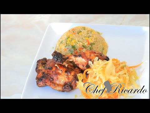 Jamaican Jerk Stir Fried Rice Served Bbq Chicken & Veg | Recipes By Chef Ricardo