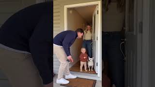Dad stops at the doorway for a sweet round of goodbye kisses😂 Dad stops at the doorway for a sweet round of goodbye kisses😂