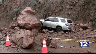 Road crews work to reopen Highway 62 after rock slide