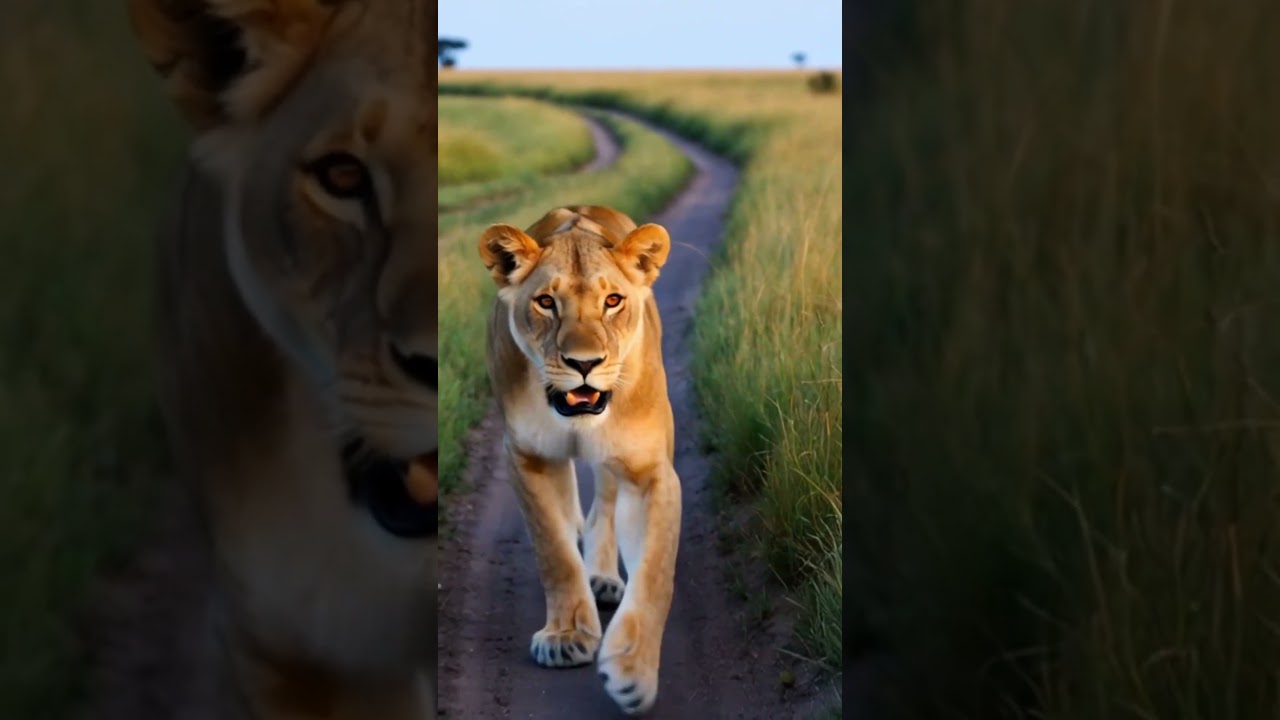 Majestic King: Lioness Walks Alone in Peaceful Grasslands. 