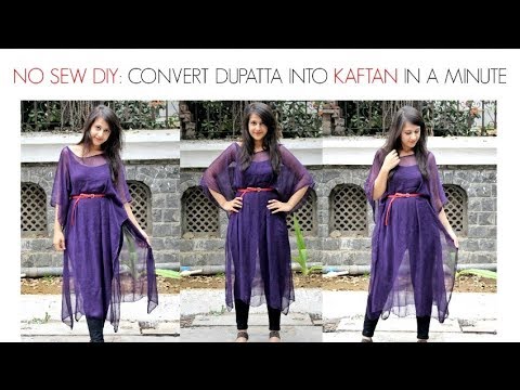 how to make dress from dupatta without cutting No Sew DIY: Convert Dupatta into a Kaftan/ Poncho