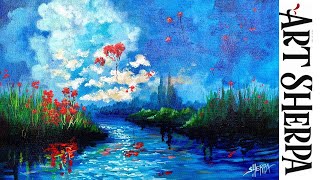 Fantasy landscape 🌺🌸🌼 EASY Acrylic painting Tutorial Step by Step  #AcrylicTutorial