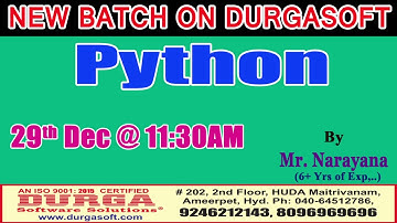 New Batch On Python by Mr. Narayana on On 29th Dec @ 11:30AM At Maitrivanam(HYD) - Offline Batch