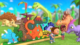 Learning Numbers with Wooden Dinosaur Numbers Puzzle Toy Set - Baby Boy Girl Dinosaurs for Kids