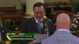 California Assembly Vote on AB-2868, Permanent Daylight Saving Time (2022 May 25)
