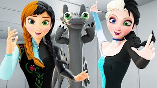 Elsa \& Anna Frozen - Toothless Transformation!( How To Train Your Dragon)