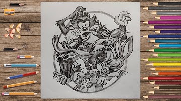 How to Draw Looney Tunes Cartoons | Easy Drawing Pencil Sketching | Drawing Looney Tunes Timelapse