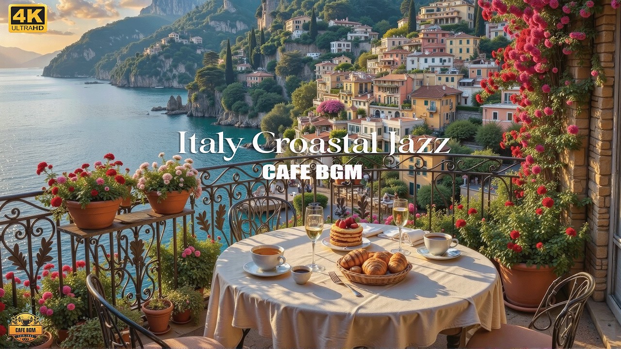 Mediterranean Morning Italy Jazz ☕ Coastal Balcony Café Ambience for Slow Living and Sunrise Moments