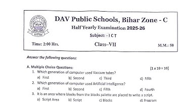 DAV class 7 Computer half yearly examination (2025-26) question paper #nirbhaytutorial 