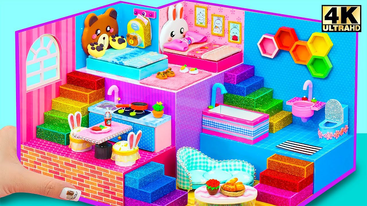 Build 3-Floor Miniature House with 4 Stair and 2 Bedroom for Rabbit and Bear ❤️ DIY Miniature House
