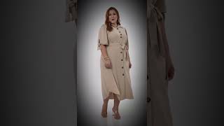 Vestido Longo Plus Size com Botões, Faixa e Mangas Laço | Look Sofisticado para Todas as Horas