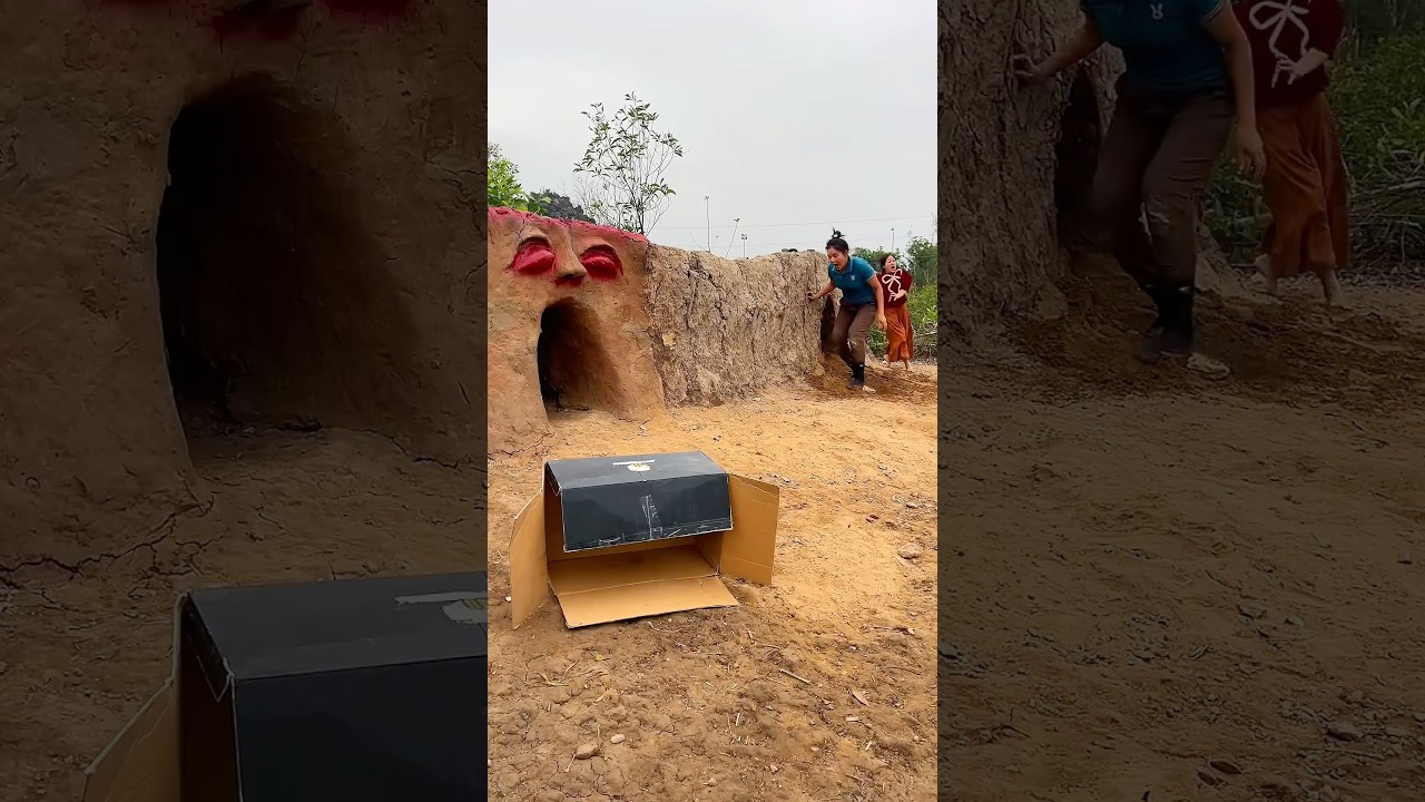 Two ferocious gorilla monsters attack three brave and beautiful girls and a terrified young man