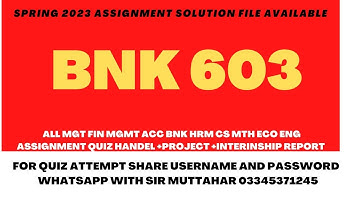 BNK 603 Assignment Solution Spring 2023