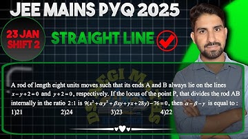 A rod of length eight units moves such that its ends A and B always lie on the lines 𝑥+𝑦+2=0 and 𝑦+2