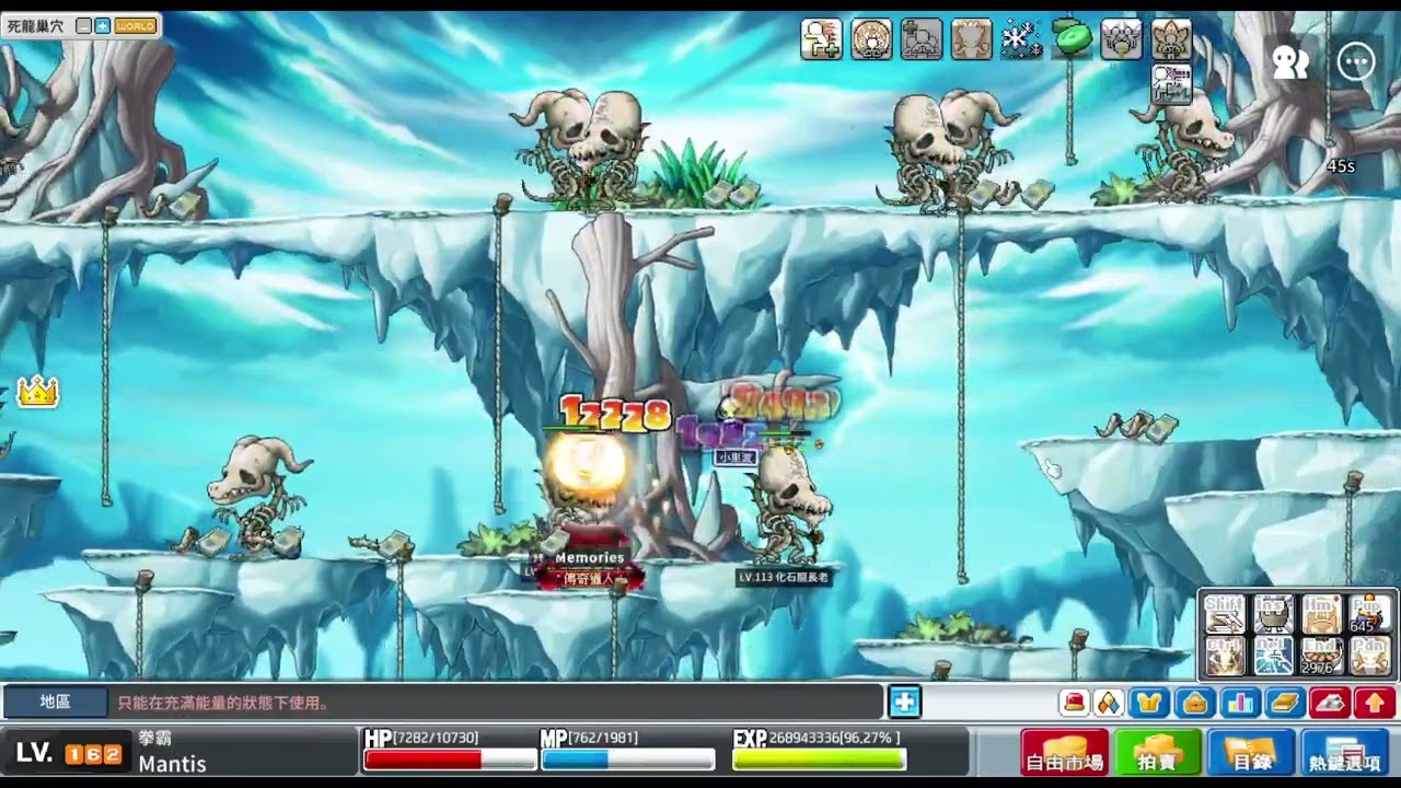 162格鬥 10楓祝表4500雪花/ 單人骨龍10min/292w 經驗測試紀錄