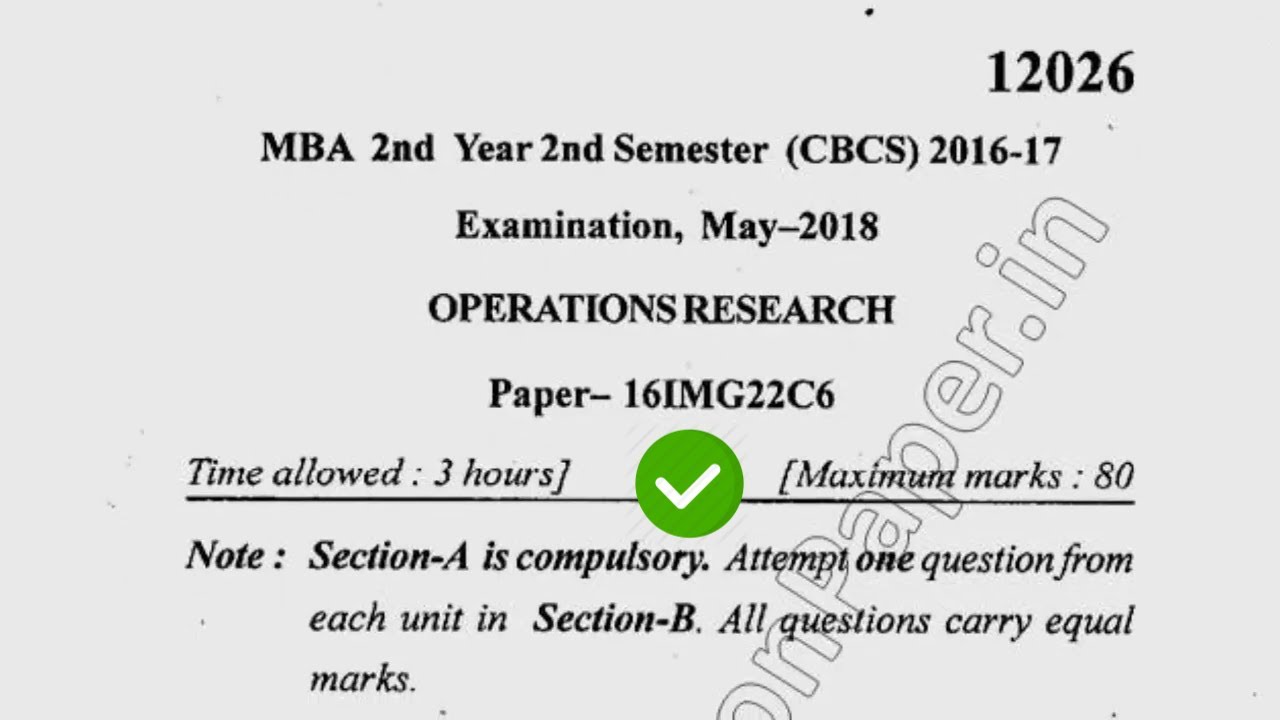 operation research question paper madras university