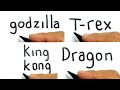 compilation BIG MONSTER  , how to turn words GODZILLA , T-REX , KING KONG , DRAGON into cartoon