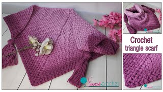 اسهل طريقه عمل شال او سكارف كروشيه مثلث بغرزه جديده وكمان بتدفى - Crochet bean stitch triangle scarf