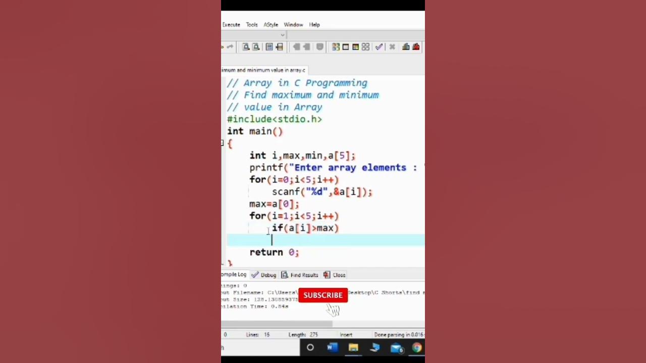 #78 C Program to Find Maximum and Minimum Number in Array | C ...
