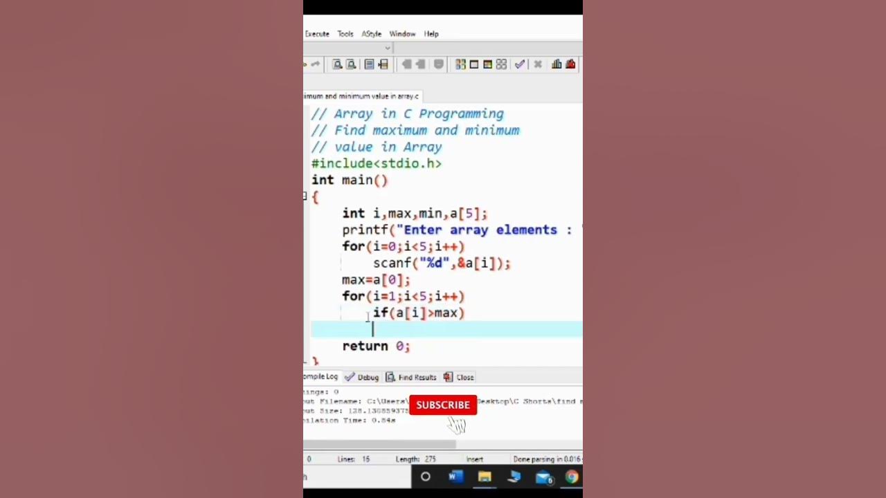 #78 C Program to Find Maximum and Minimum Number in Array | C ...