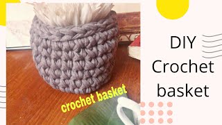 DIY crochet basket/crochet box t-shirt yarn/باسكت كروشيه بخيط الكليم المصري
