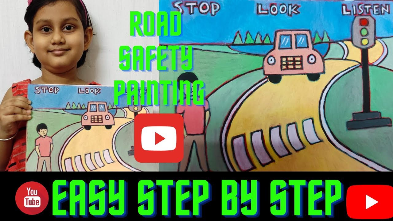 HOW TO DRAW ROAD SAFETY PAINTING for KIDS Easy Painting Step by Step
