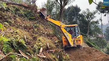 Many Obstacles on this Narrow Mountain Road-Widening Project-Felling Trees and Digging up Tree Roots