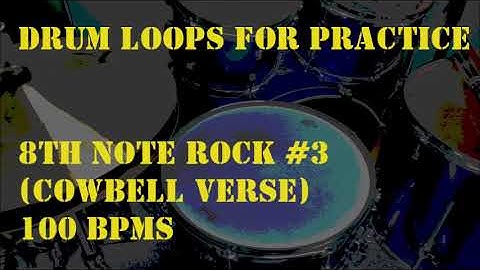Drum Loops for Practice 8th note Rock #3with Cowbell Verse 100BPM