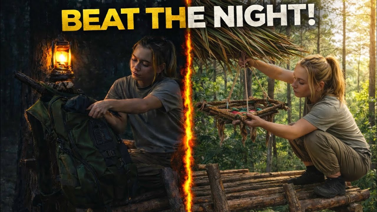 Bushcraft Survival: Tree Shelter, Fire & Night Alone