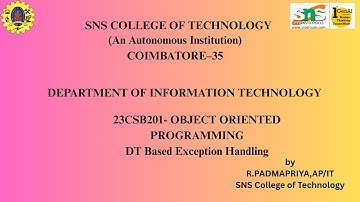 DT Based Exception Handling |Object Oriented Programming| SNS Institutions