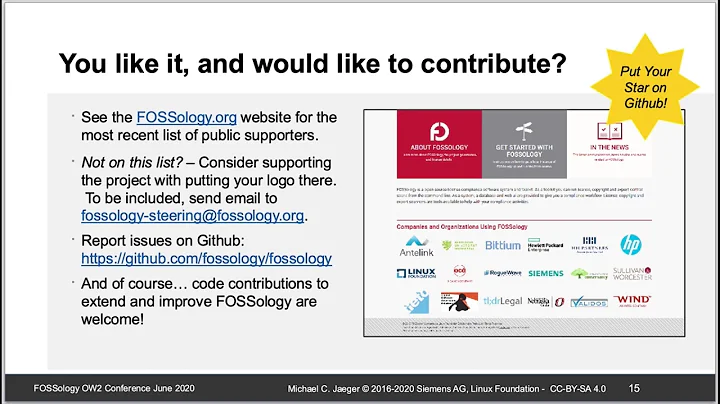 OW2online20: SW360 and FOSSology - A Team for Lice...