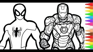 Spiderman Iron Man Marvel Coloring Pages Colouring Pages for Kids with Colored Markers