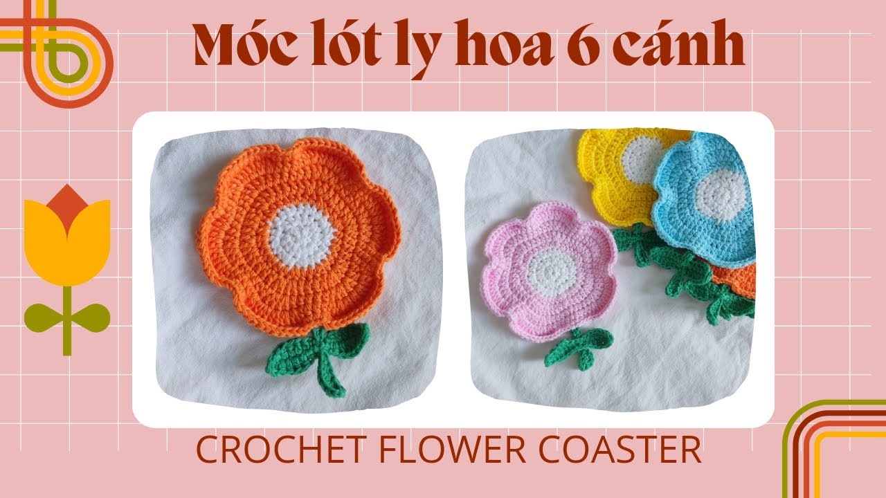 Eng chart| Hướng dẫn móc lót ly hoa 6 cánh xinh xắn dễ thương 🌼| Crochet flower coaster
