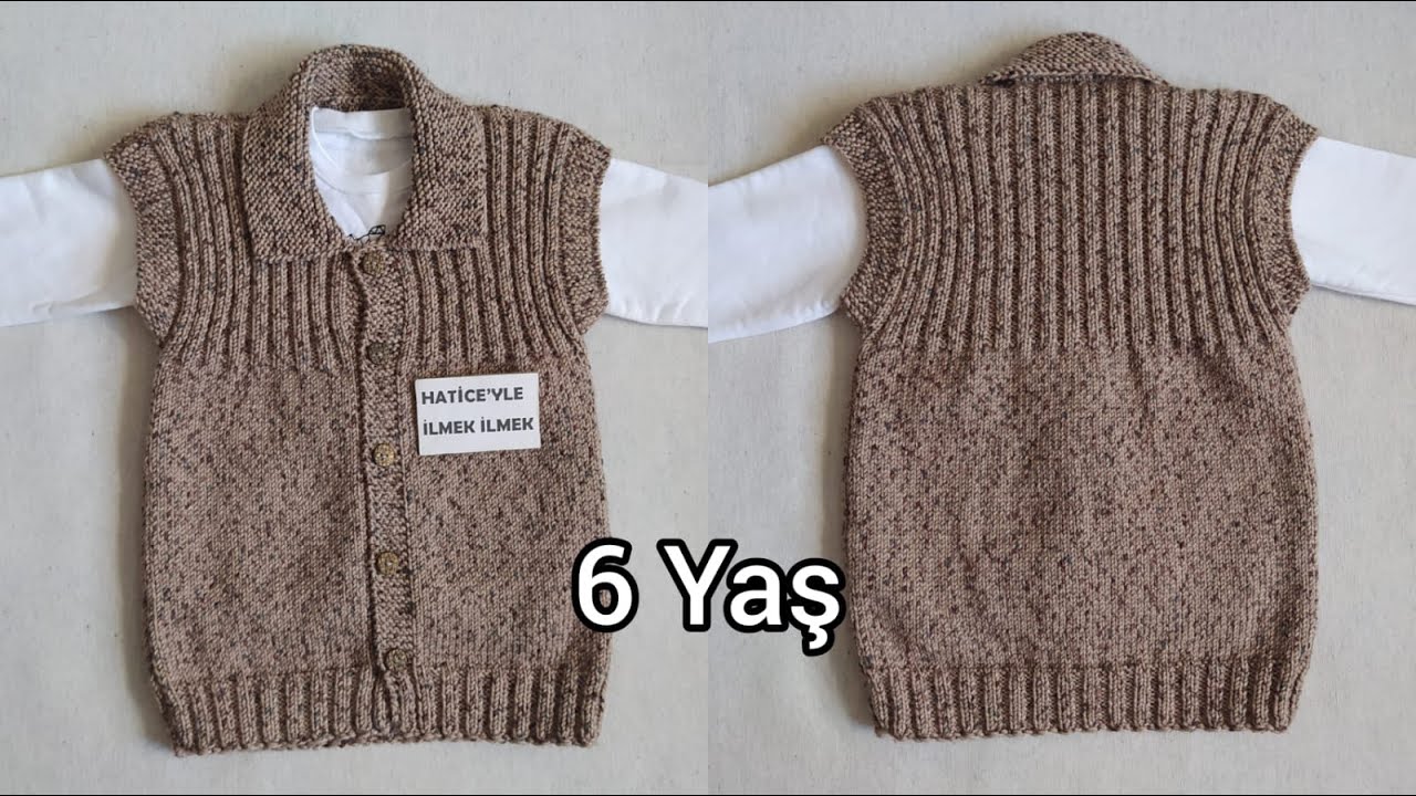Tolga Çocuk Yelek Yapımı 6 Yaş Kolay Basit Düşük Kollu Kullanışlı Yakalı Örgü Bebek Süveter Tarifi