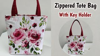 DIY Easy Cloth Bag With Key Holder !!! Simple Shopping Bag with lining | Tote Bag Sewing Tutorial
