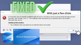Fix error Certificate chain was issued by an authority that is not trusted in SQL Server