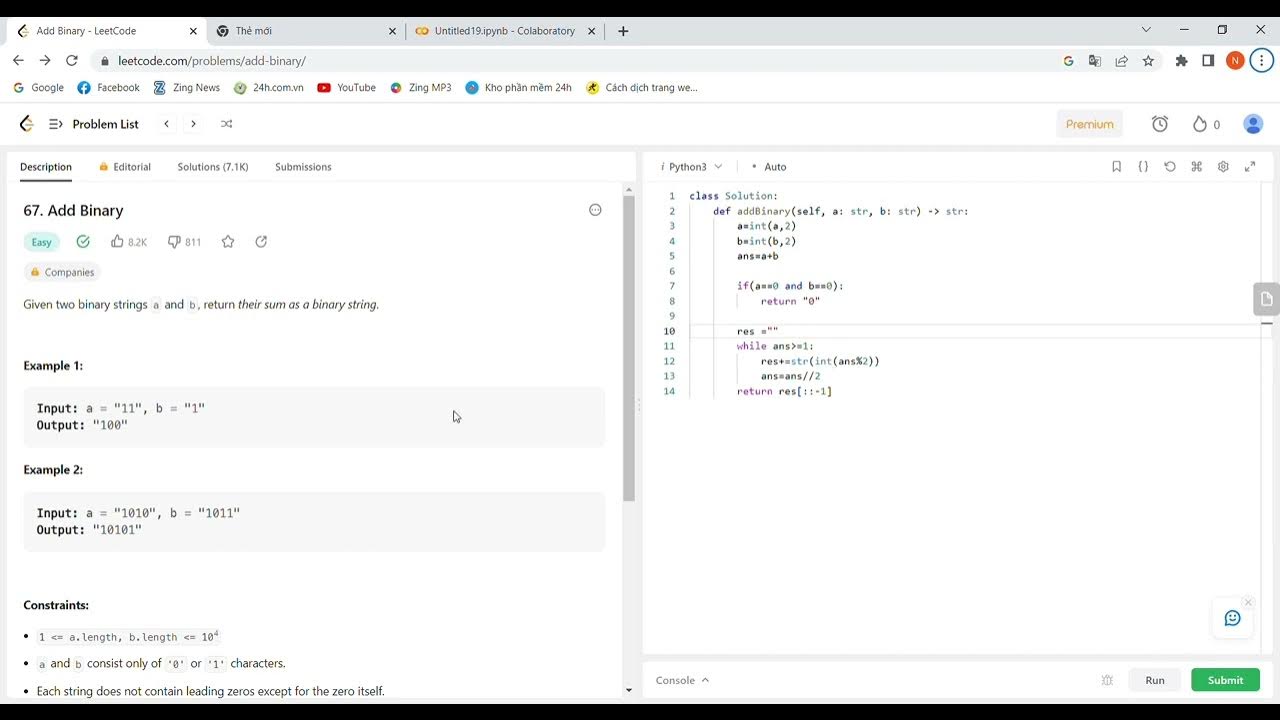 Video leetcode bài 67. Add Binary - YouTube