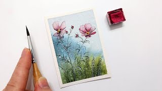 How to paint cosmos flowers for beginners » EASY watercolor floral painting for spring and summer