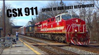 CSX (911) Leading (CSX M216) And More Trains At St. Denis MARC Station