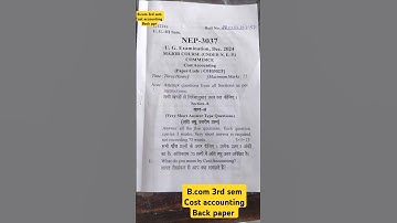 B.com 3rd sem cost accounting back paper ccsu #ccsupreviousyearppr #cswalidivyanjli