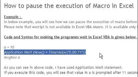 How to pause the execution of Macro in Excel