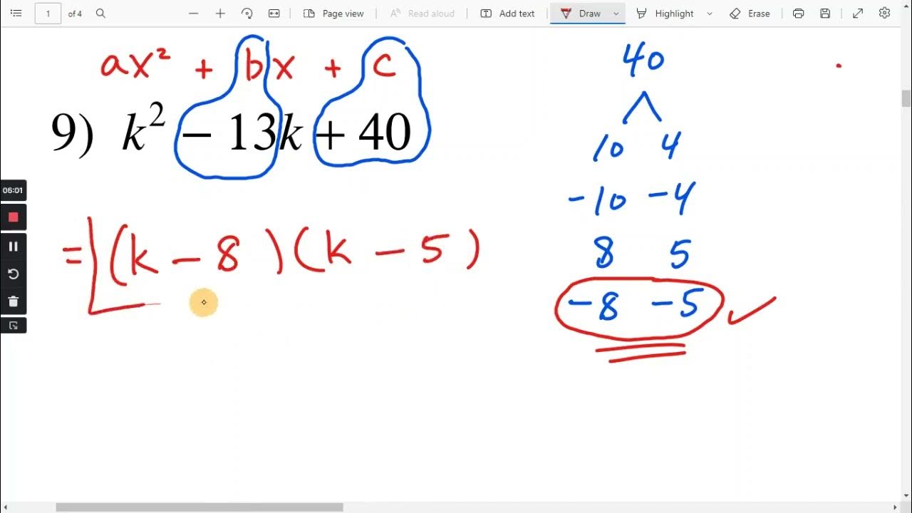 Factoring Trinomials a = 1 Kuta Software WS YouTube