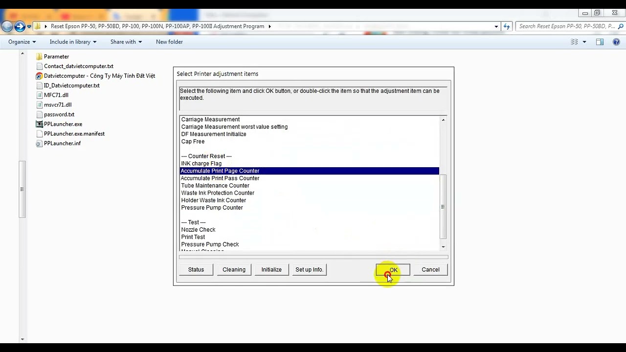 Reset Epson PP-50, PP-50BD, PP-100, PP-100N, PP-100AP, PP-100II
