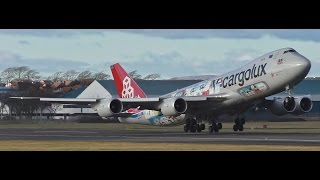 Cargolux Boeing 747-8F Cutaway Livery Landing & Takeoff at Prestwick Airport