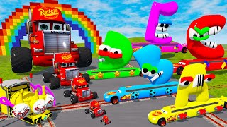 LONG CARS vs SPEEDBUMPS - Big & Small: Mcqueen with Monster Trucks vs Thomas Trains - BeamNG.Drive